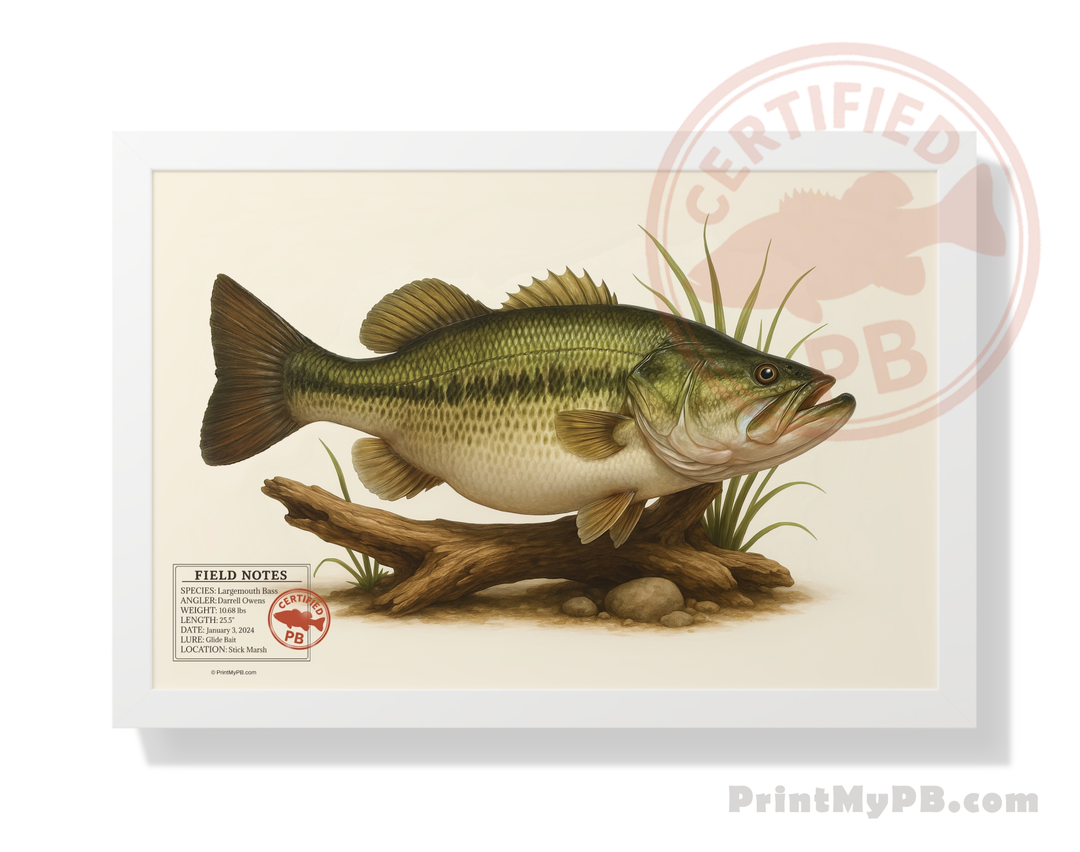 FULL-SIZE Custom Largemouth Bass Personal Best Print - Vintage Field Guide Print