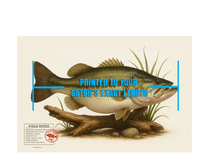 FULL-SIZE Custom Largemouth Bass Personal Best Print - Vintage Field Guide Print