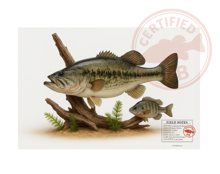 FULL-SIZE Custom Largemouth Bass Personal Best Print - Vintage Field Guide Print